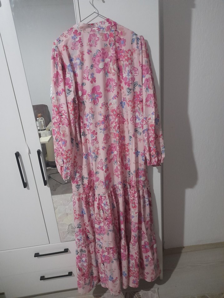 Pembe Çiçekli Uzun Bohem Elbise - Görsel 2
