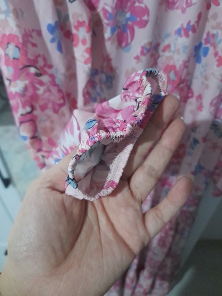 Pembe Çiçekli Uzun Bohem Elbise - Görsel 3