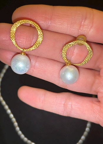 Gerçek İnci El Yapimi Küpe ve Kolye - Görsel 2