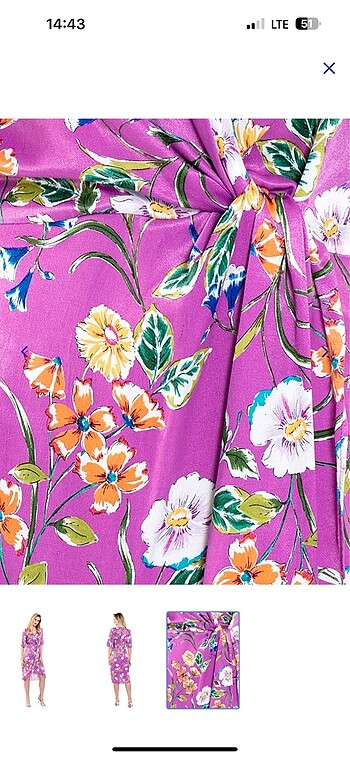 Kısa kollu çiçek desenli saten elbise - Görsel 6