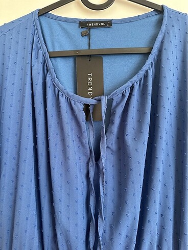 TRENDYOLMİLLA Indigo Kemerli Dokulu Kumaşlı Elbise - Görsel 5