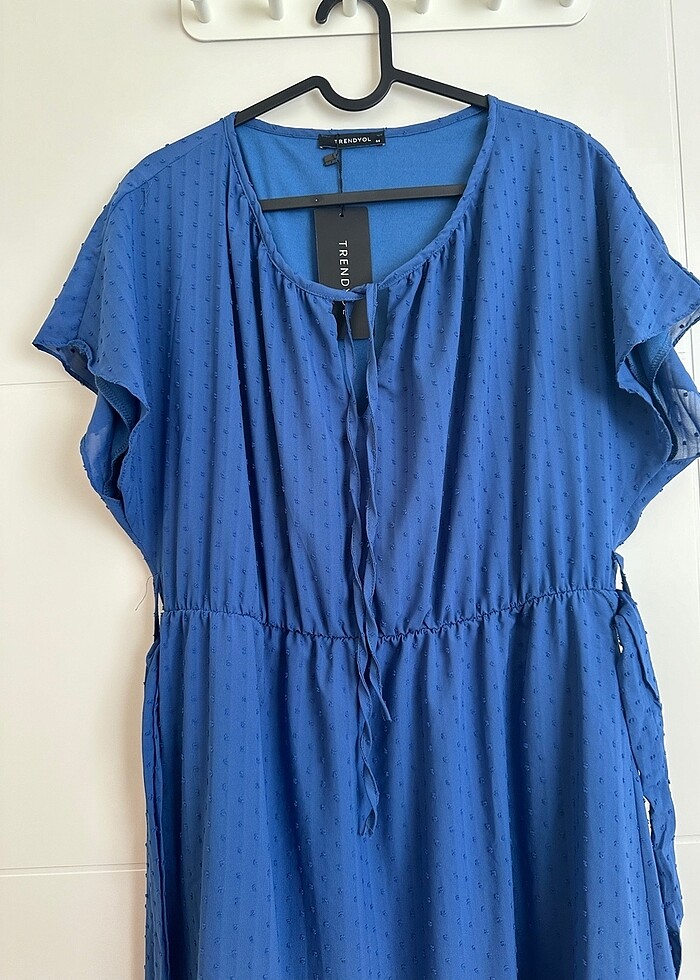 TRENDYOLMİLLA Indigo Kemerli Dokulu Kumaşlı Elbise - Görsel 4