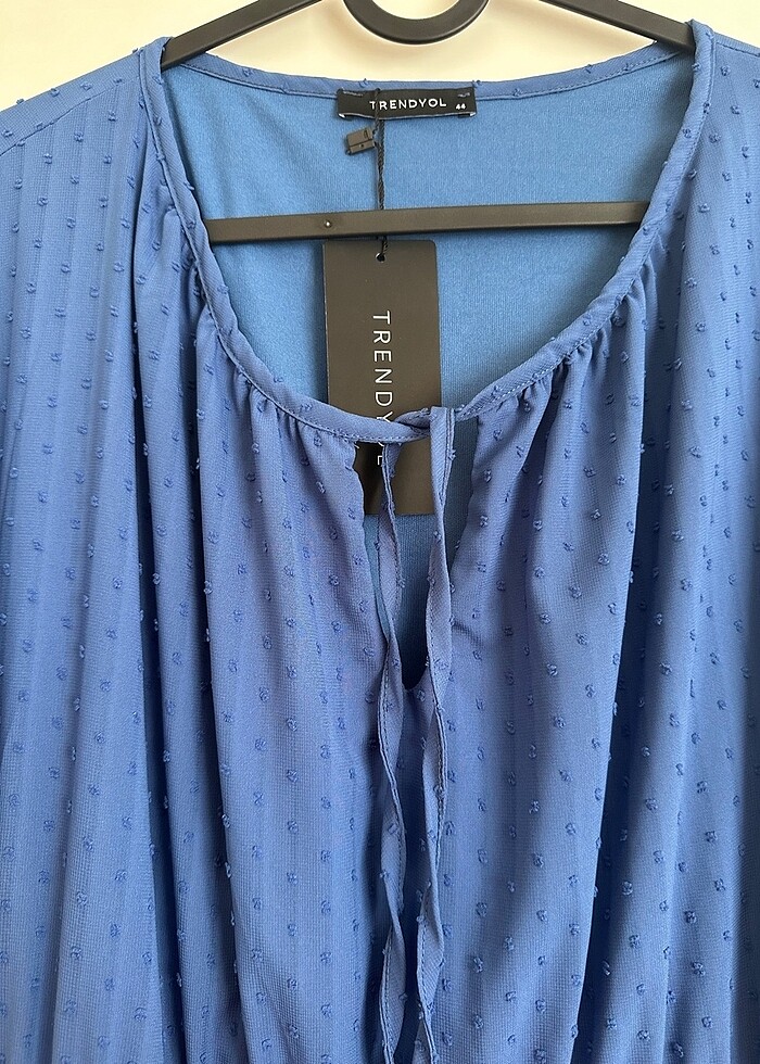 TRENDYOLMİLLA Indigo Kemerli Dokulu Kumaşlı Elbise - Görsel 5