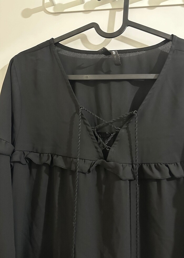 Önü bağlama detaylı uzun kollu şifon bluz - Görsel 3