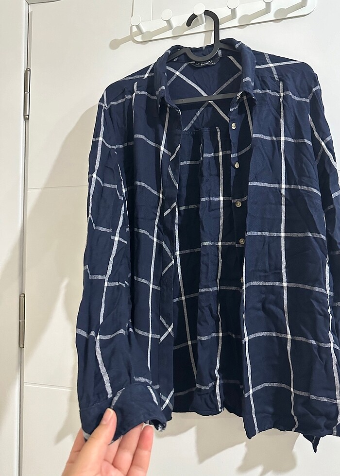 Lacivert ekoseli uzun kollu gömlek - Görsel 2