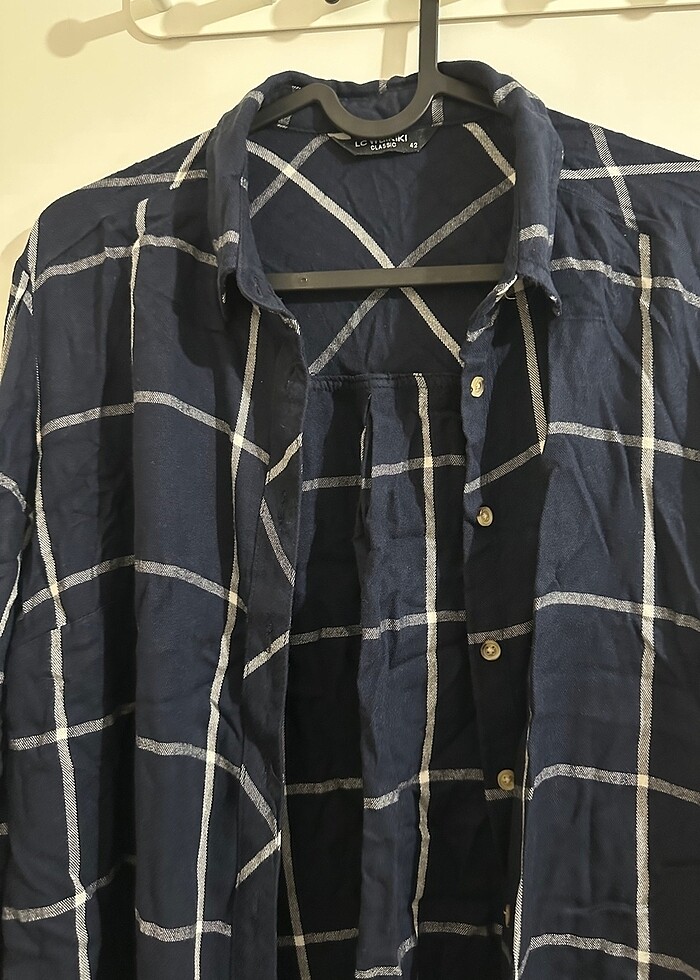 Lacivert ekoseli uzun kollu gömlek - Görsel 3