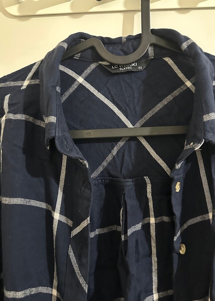 Lacivert ekoseli uzun kollu gömlek - Görsel 4