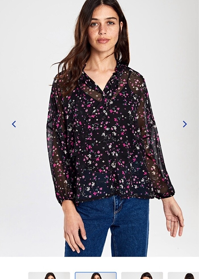 Fular yaka detaylı çiçek desenli gömlek - Görsel 2