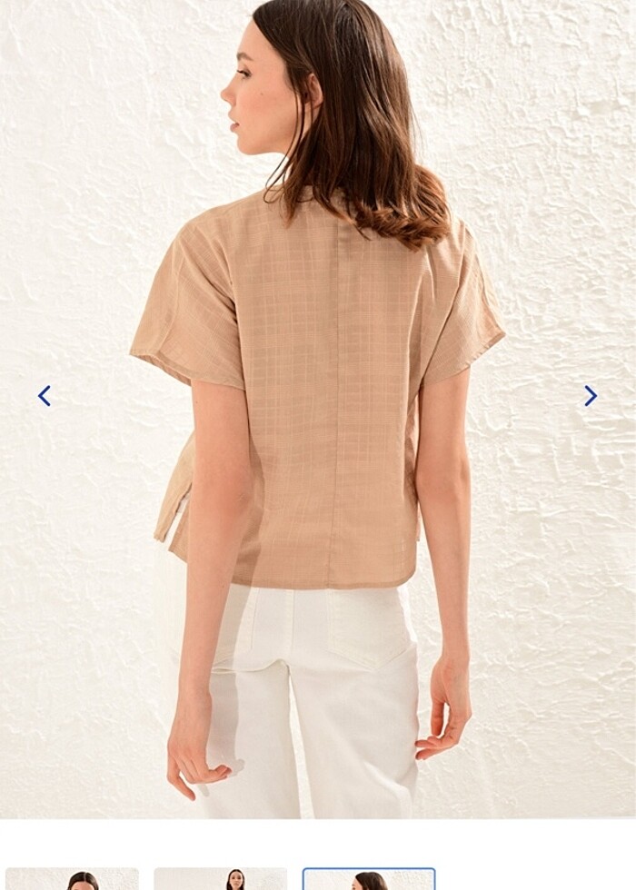 V yaka pamuklu bluz - Görsel 3