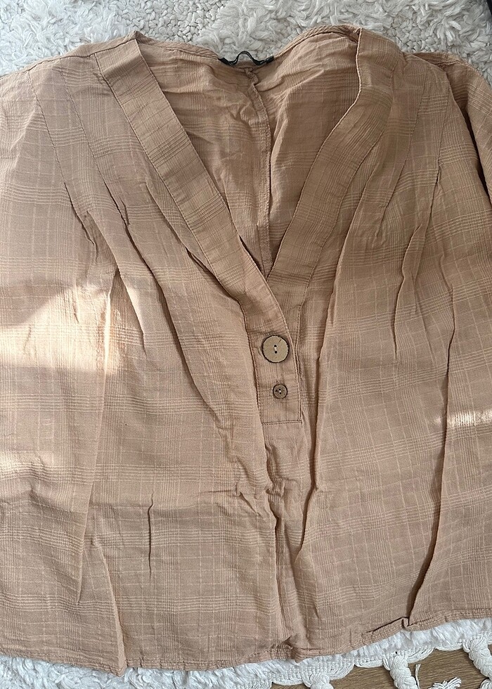 V yaka pamuklu bluz - Görsel 4