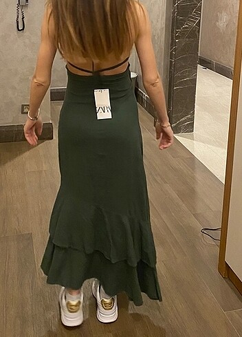 xs Beden Zara fırfırlı elbise keten