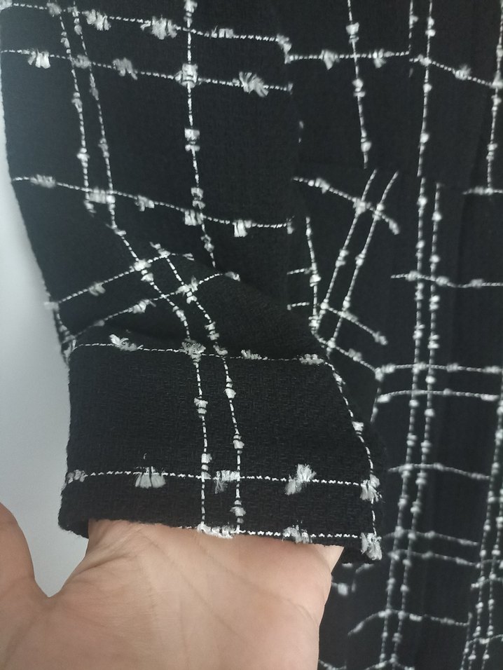 Düğmeli Siyah Ekose Kadın Uzun Kaban - Görsel 3