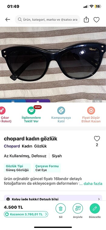 Beden siyah Renk chopard kadın gözlük