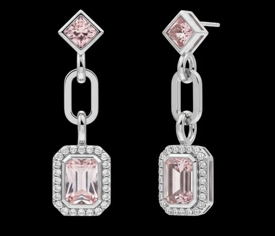 Pembe Zincir Detaylı Midi Küpe - Görsel 5