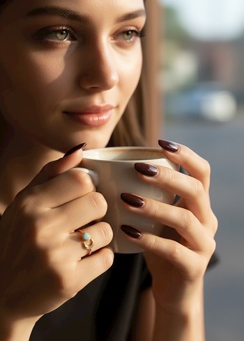 Turkuaz Taşlı Ay ve Güneş Detaylı Bohem Yüzük - Görsel 3