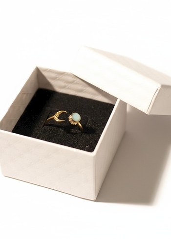 Turkuaz Taşlı Ay ve Güneş Detaylı Bohem Yüzük - Görsel 4