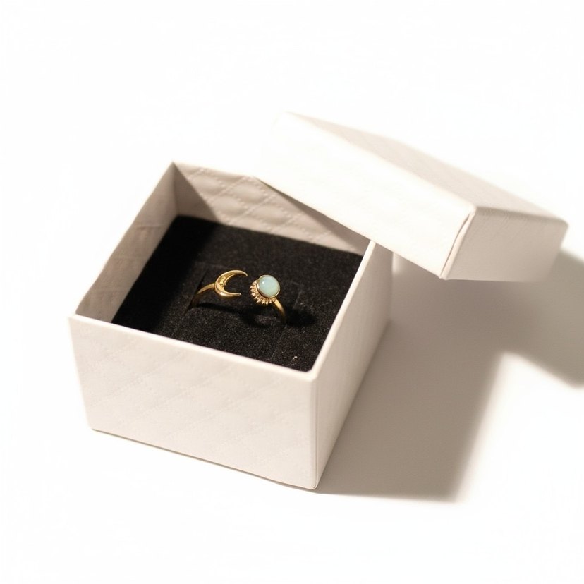 Turkuaz Taşlı Ay ve Güneş Detaylı Bohem Yüzük - Görsel 4