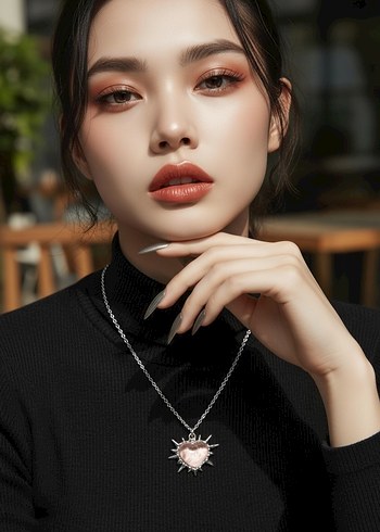 Pembe Kalp Detaylı Zincir Kolye - Görsel 2