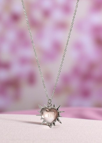 Pembe Kalp Detaylı Zincir Kolye - Görsel 3