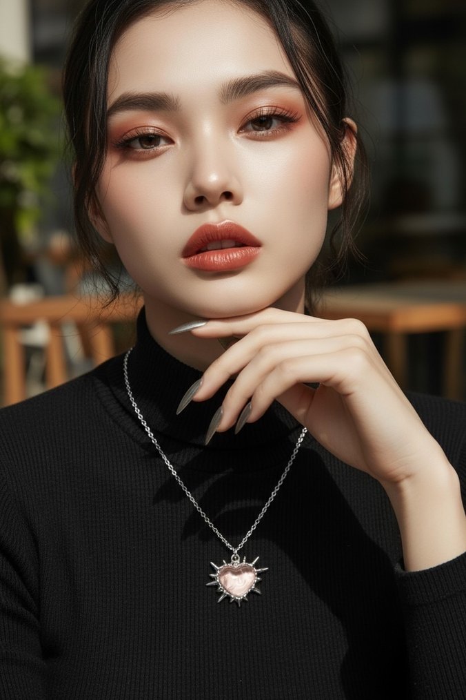 Pembe Kalp Detaylı Zincir Kolye - Görsel 2