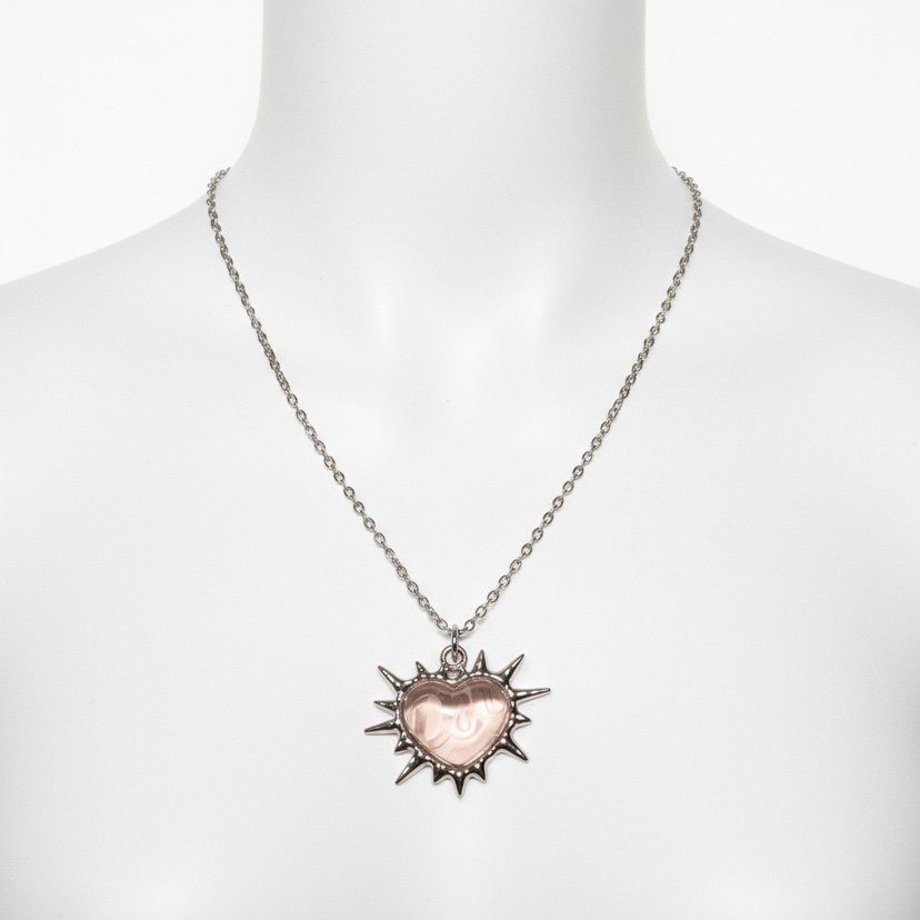 Pembe Kalp Detaylı Zincir Kolye - Görsel 4