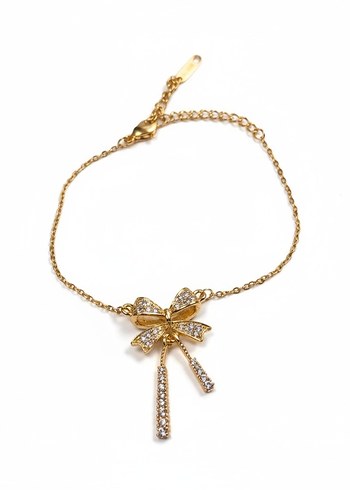 Parlak Altın Fiyonk Detaylı Kadın Bileklik kararmaz - Görsel 3