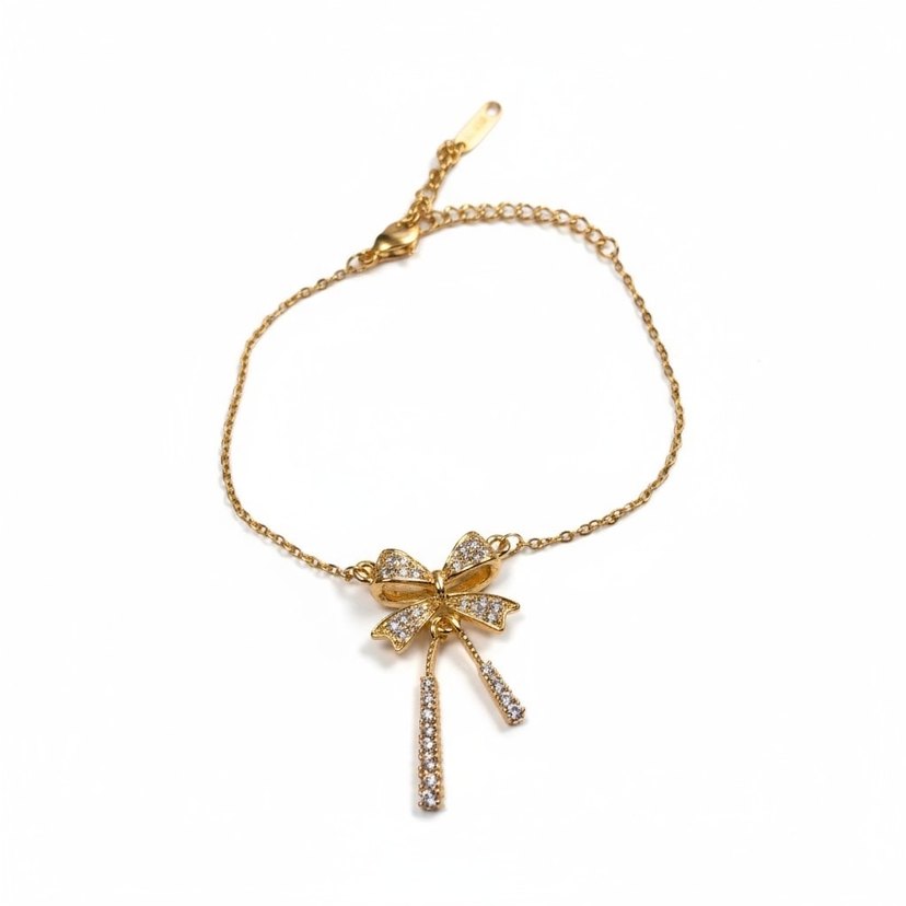 Parlak Altın Fiyonk Detaylı Kadın Bileklik kararmaz - Görsel 3
