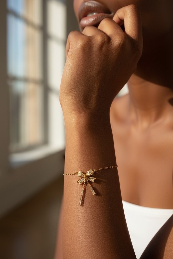 Parlak Altın Fiyonk Detaylı Kadın Bileklik kararmaz - Görsel 2
