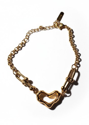 Zincir Detaylı Altın Renk Kalp Bileklik kararmaz - Görsel 3