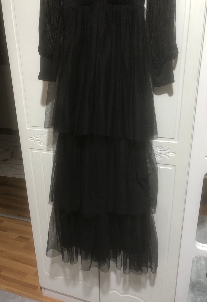 Siyah Uzun Drapeli Gotik Abiye Elbise - Görsel 4