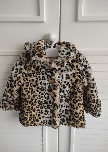 Kız Çocuk Leopar Desenli Kürklü Mont