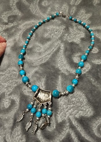 Turkuaz Boncuklu Bohem Kolye - Görsel 3