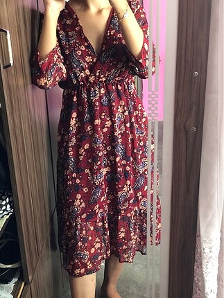 Zara bordo çiçekli elbise