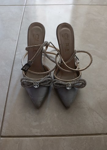 Gri Stiletto Topuklu Kadın Abiye Ayakkabı