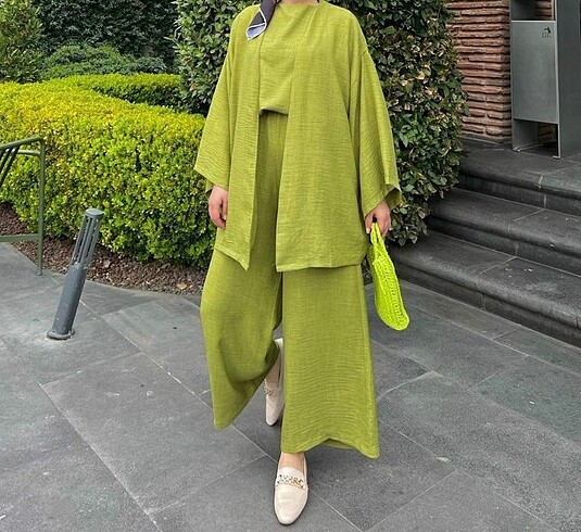 40 Beden yeşil Renk 3 parça kimono takımı