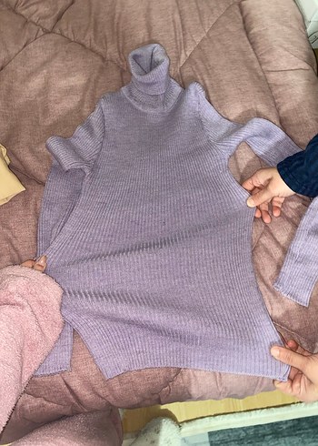 Lila Boğazlı Kadın Triko Kazak - Görsel 2