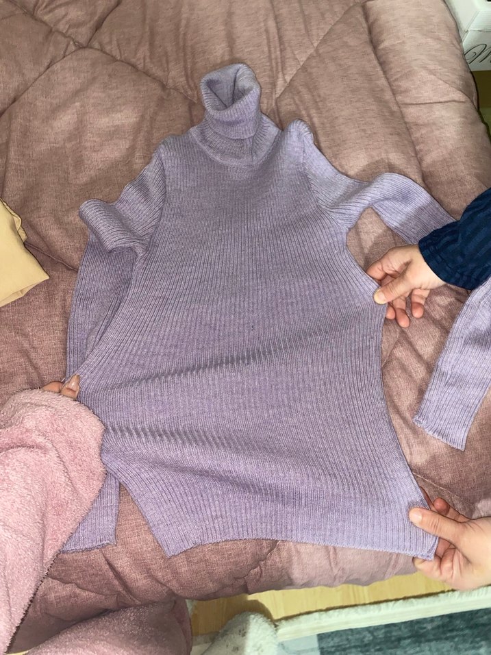 Lila Boğazlı Kadın Triko Kazak - Görsel 2