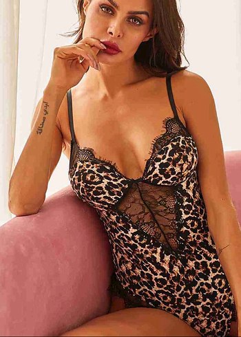Diğer Dantel Detaylı Leopar Desenli Strappy Büstiyer