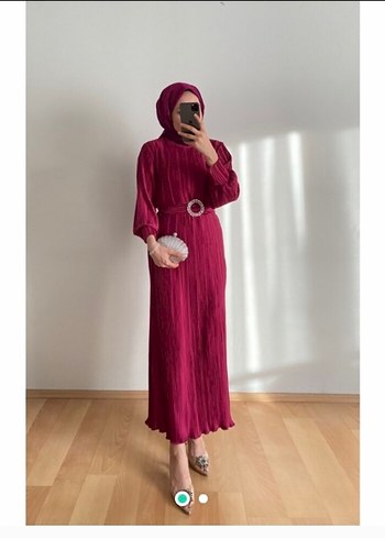 Bordo Piliseli Uzun Kadın Elbise abiye tesettür bride elbisesi
