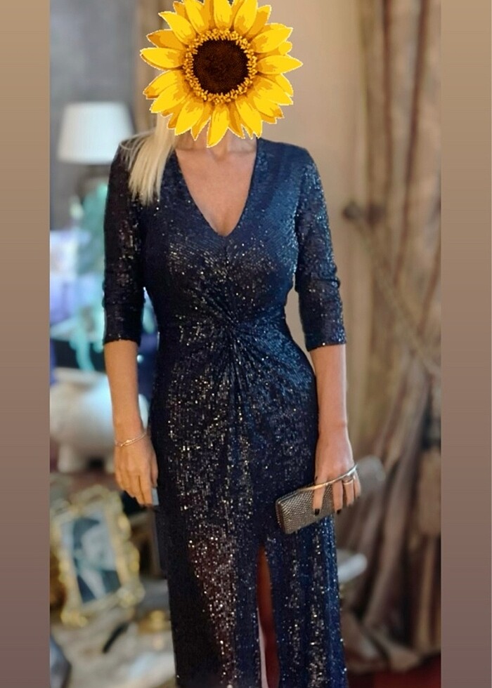 Pullu  lacivert midi gece elbisesi 36 beden - Görsel 2