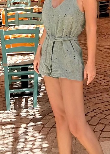 Çağla yeşili Kolsuz şortu tulum