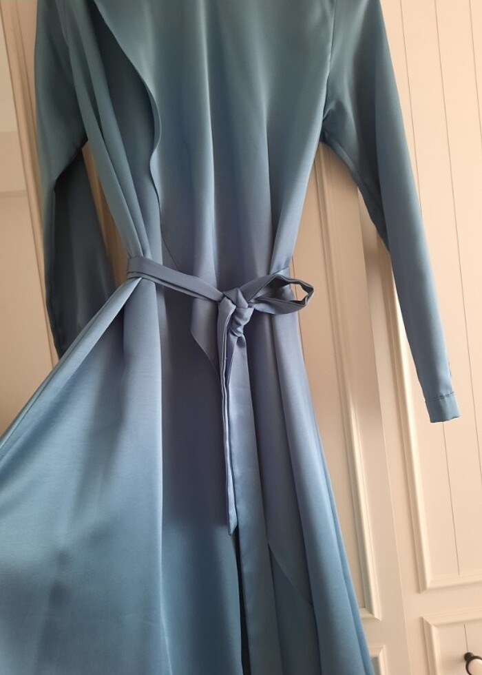 Kadın saten abiye mavi - Görsel 2