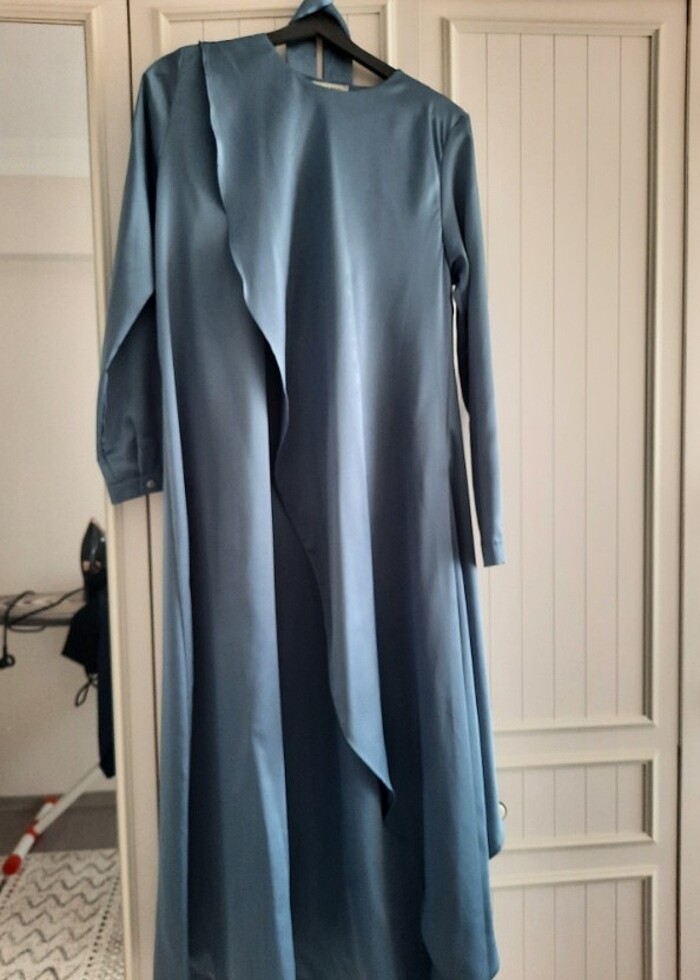 Kadın saten abiye mavi - Görsel 4