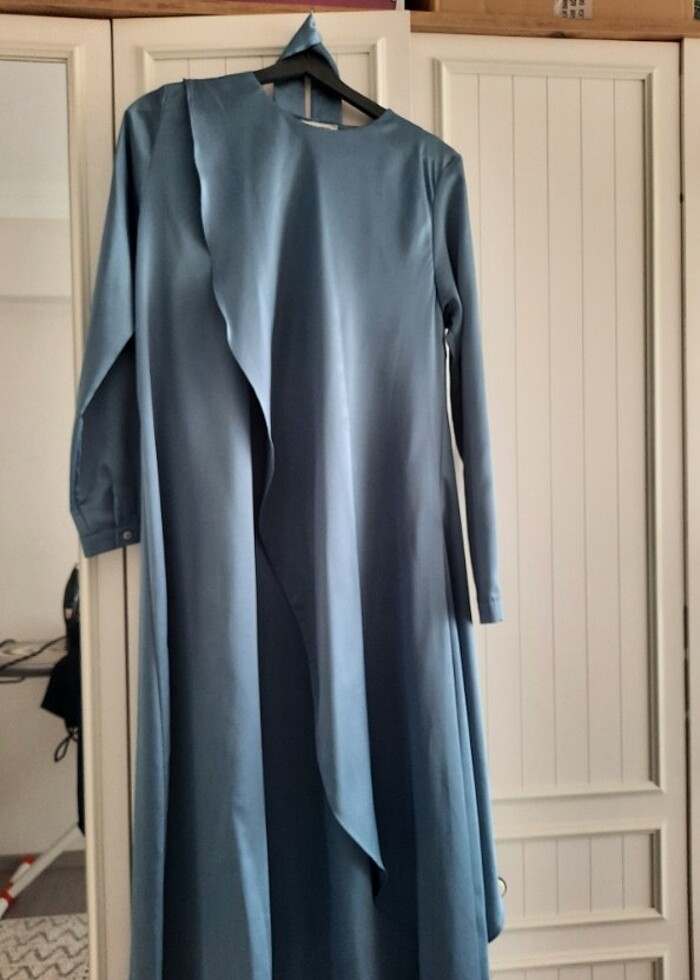 Kadın saten abiye mavi - Görsel 5