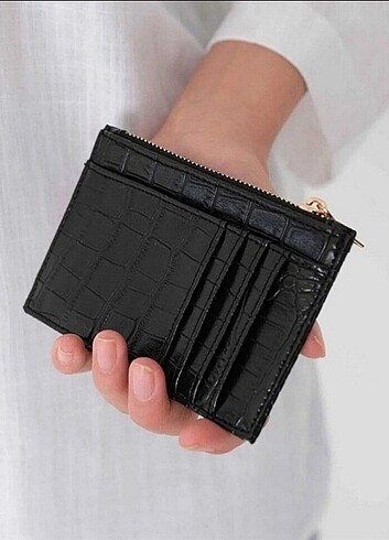 Siyah renk fermuarlı cüzdan bölmeli kartlık