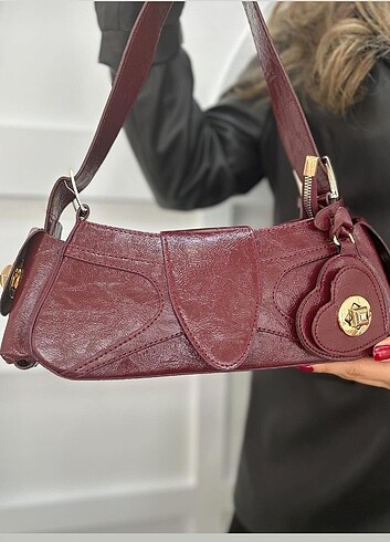 Bordo renk manc model şık tasarım kadın kol çantası