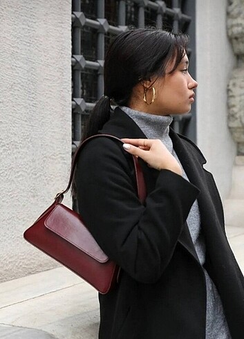 Beden Mat bordo şık tasarım mango model bordo kadın kol çantası