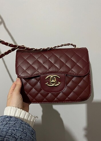 Bordo renk Chanel model şık tasarım kadın kol çantası