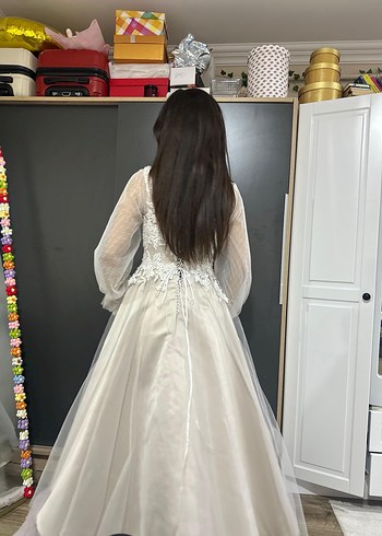 Bohem Uzun Kollu V Yaka Gelinlik nişanlık nikahlık - Görsel 3