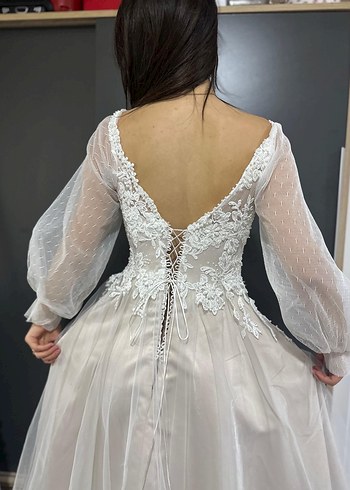 Bohem Uzun Kollu V Yaka Gelinlik nişanlık nikahlık - Görsel 6